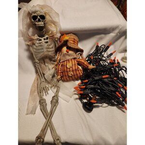 Halloween Bundle Skeleton Bride  Scarecrow and Orange String Lights